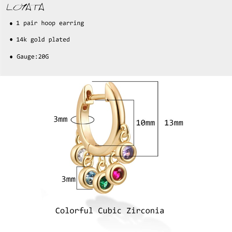 LOYATA Tassel Earrings Gold Dangle Huggie Hoop Rainbow Diamond Cubic Zirconia Round Dot Drop 14K Gold Plated Dainty Small Simple Hypoallergenic Jewelry Gift for Women - Image 5